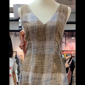 Plaid V-Neck Wide Leg Jumpsuit - Tan Blue